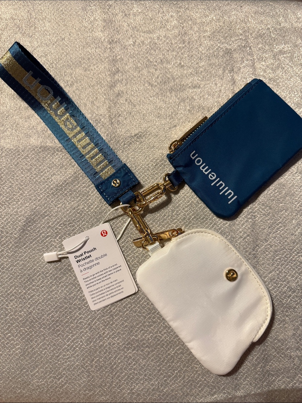 lululemon athletica Dual Pouch Wristlet - Navy & White with Gold Hardware